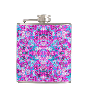 Cute blue pink flowers patterns hip flask
