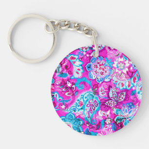 Cute blue pink flowers patterns key ring