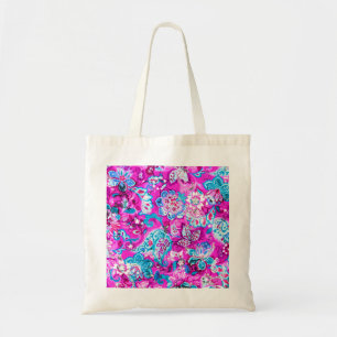 Cute blue pink flowers patterns tote bag