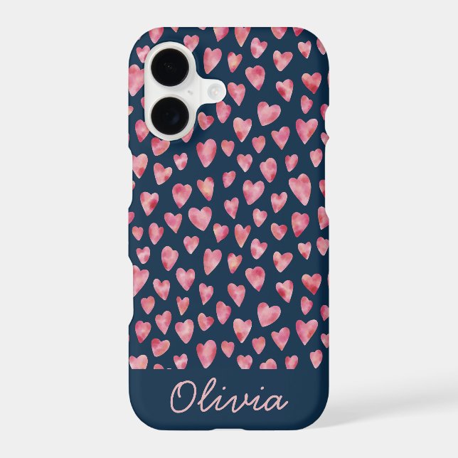 Cute Blue Pink Heart pattern personalised name (Back)