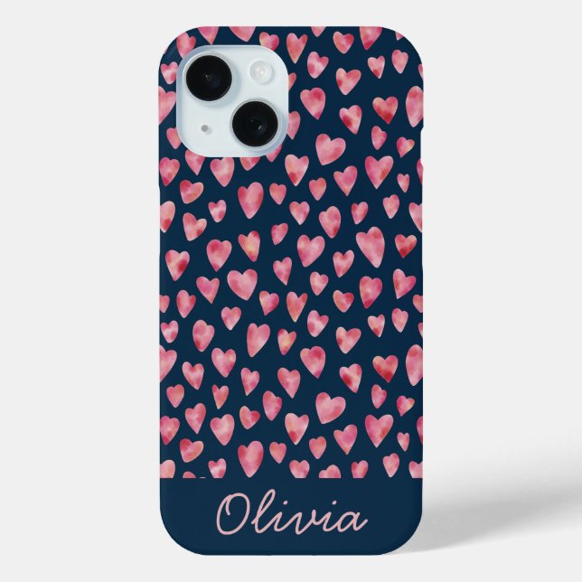 Cute Blue Pink Heart pattern personalised name Case-Mate iPhone Case (Back)