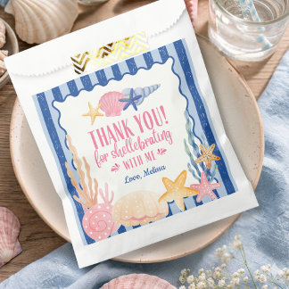 Cute Blue Pink Ocean Seashell Thank You Favour Bag
