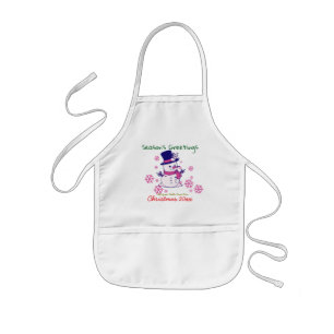 CUTE Blue & Pink on White ADD Childs Name Snow K Kids Apron