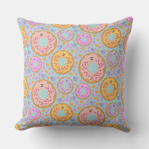 Cute Blue Pink Pastel Donuts & Hearts Cushion