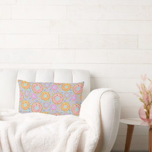 Cute Blue Pink Pastel Donuts & Hearts Lumbar Cushion