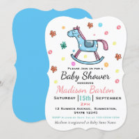Cute Blue & Pink Rocking Horse Baby Shower