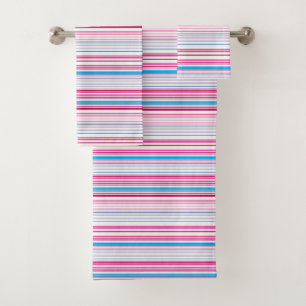Cute blue pink stripes bath towel set