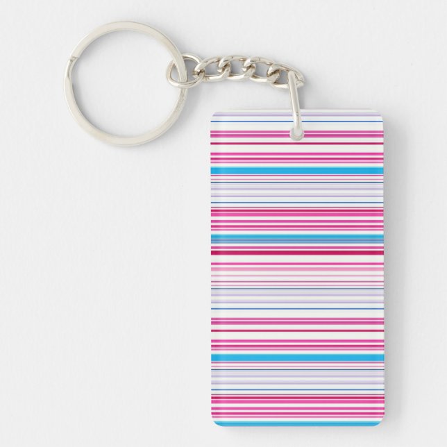 Cute blue pink stripes key ring (Front)
