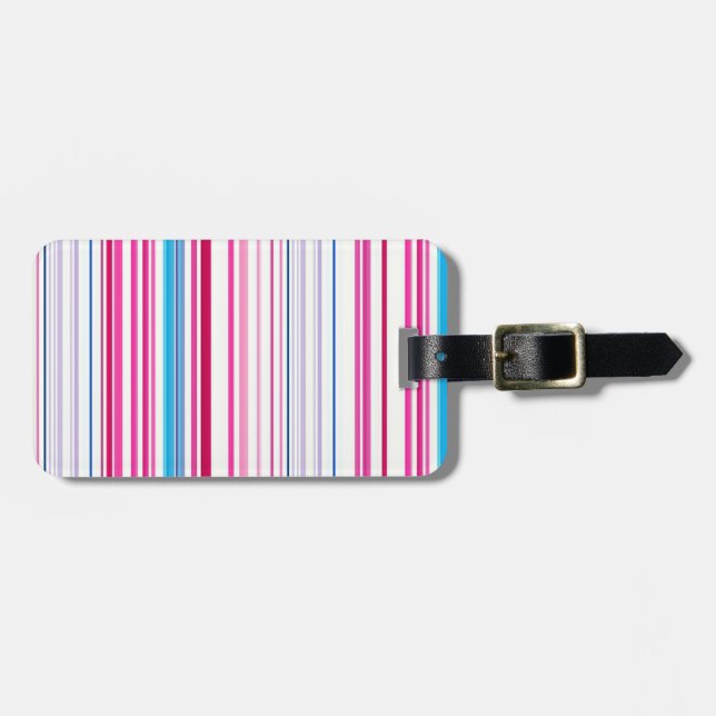 Cute blue pink stripes luggage tag (Front Horizontal)