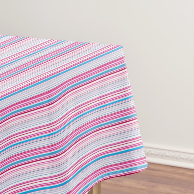 Cute blue pink stripes tablecloth (In Situ)