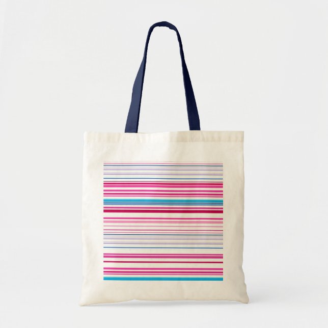 Cute blue pink stripes tote bag (Front)