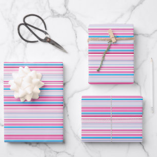 Cute blue pink stripes wrapping paper sheet