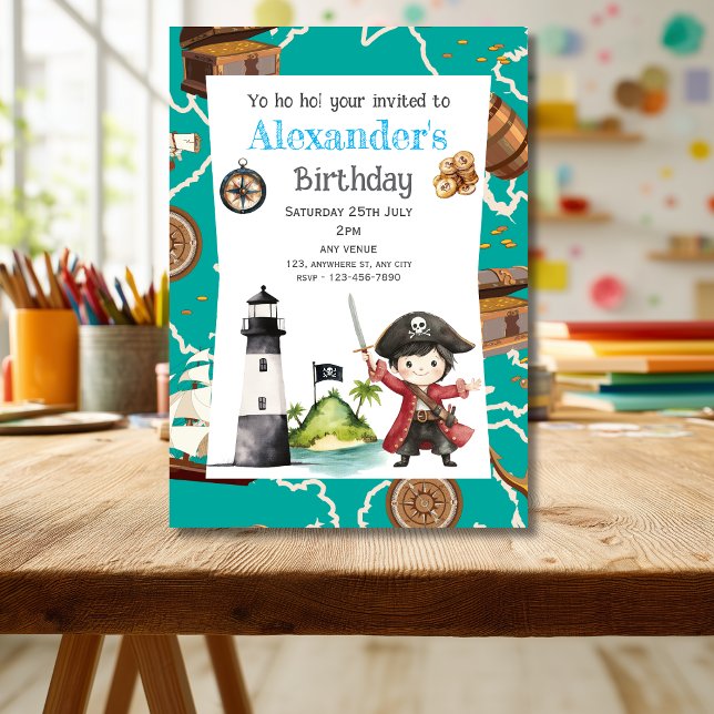 Cute Blue Pirate child's Birthday Invitation (Creator Uploaded)