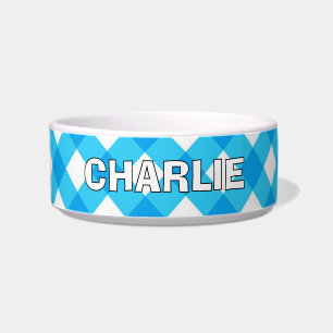 CUTE! 🐕Blue Plaid Pet Bowl – Personalised