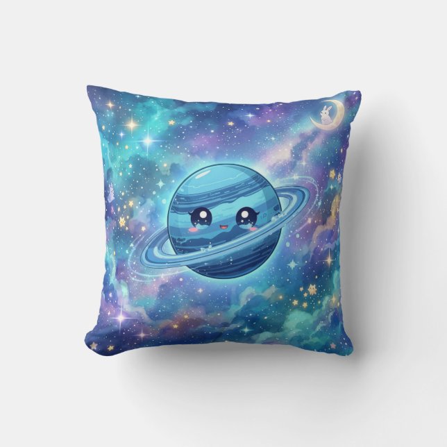 Cute Blue Planet Galaxy Pillow (Front)