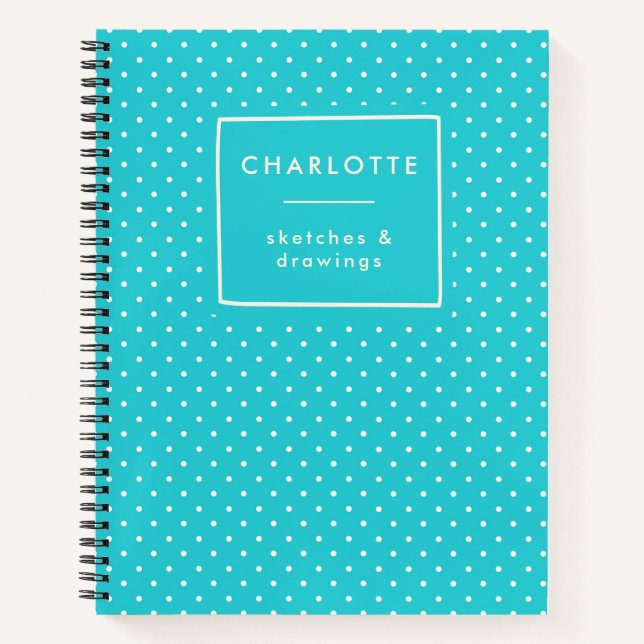 Cute Blue Polka Dots Personalised Kids Sketchbook Notebook (Front)