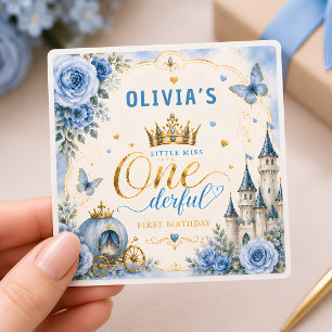 Cute Blue Princess Birthday Square Sticker