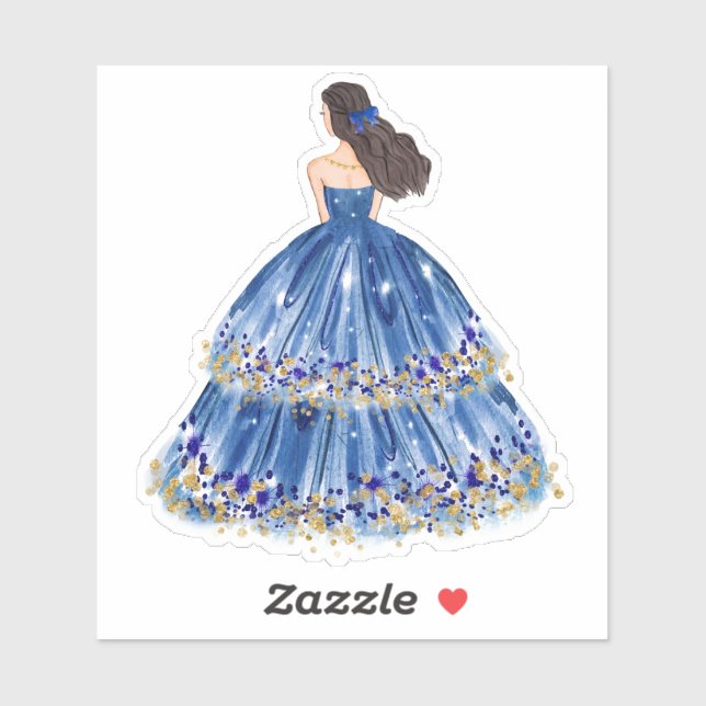 Cute Blue Princess Dress Custom-Cut Vinyl Sticker (Sheet)