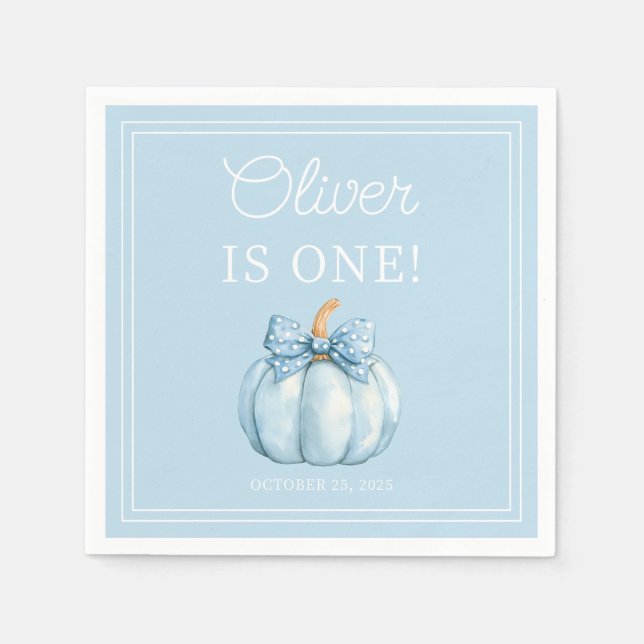Cute Blue Pumpkin Baby Boy First Birthday Napkin (Front)