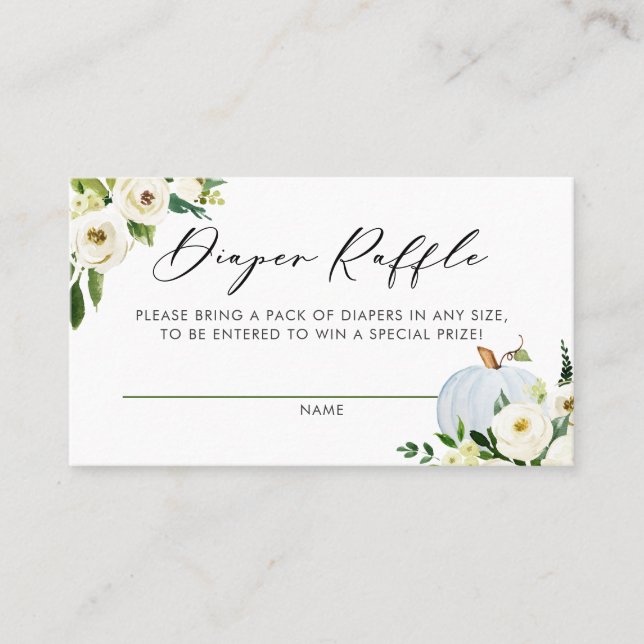 Cute Blue Pumpkin Baby Shower Diaper Raffle Card (Front)