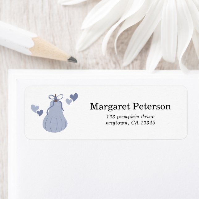 Cute Blue Pumpkin Bow Baby Shower Return Address Label (Insitu)