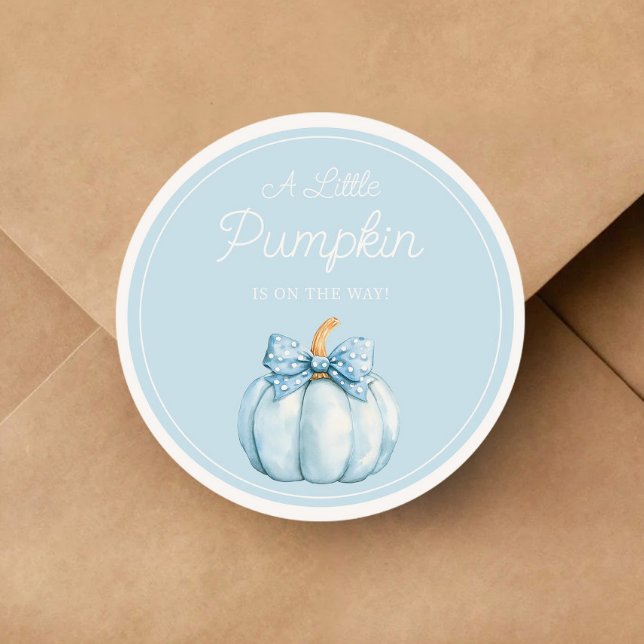 Cute Blue Pumpkin Boy Baby Shower Classic Round Sticker (Cute Blue Pumpkin Boy Baby Shower Classic Round Sticker)