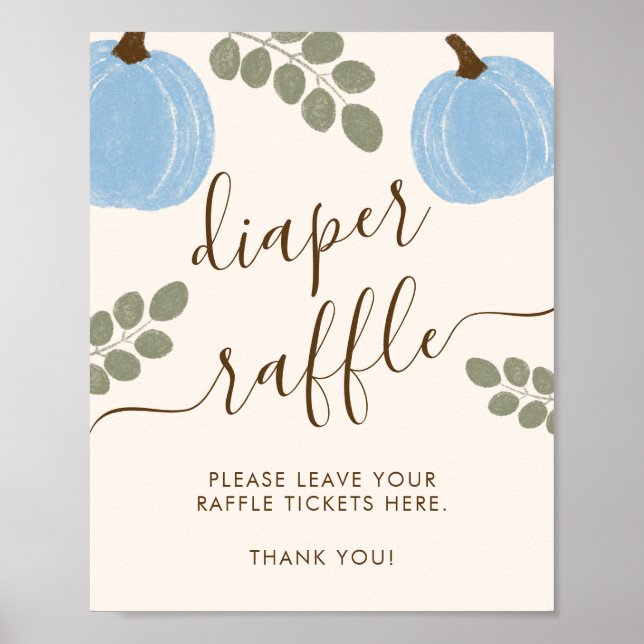 Cute Blue Pumpkin Eucalyptus Diaper Raffle Sign (Front)