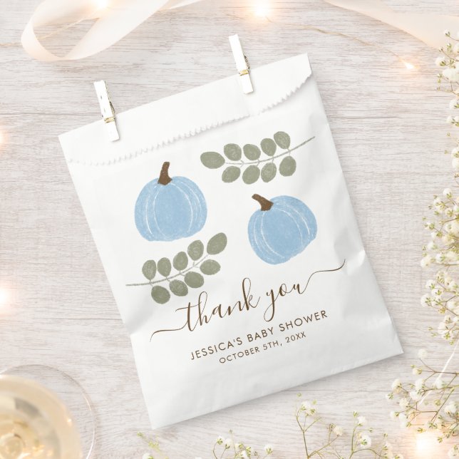 Cute Blue Pumpkin Eucalyptus Fall Boy Baby Shower Favour Bag (Clipped)