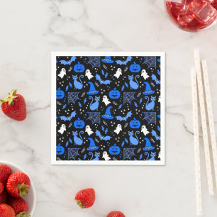 Cute Blue Pumpkin Ghost Halloween Pattern Napkin