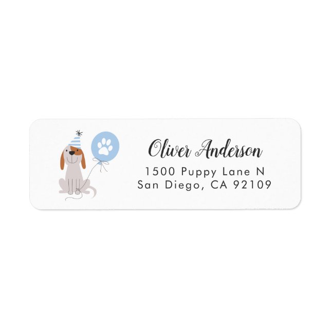 Cute Blue Puppy Dog Party Return Address Label (Front)