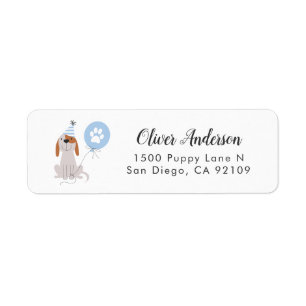 Cute Blue Puppy Dog Party Return Address Return Address Label
