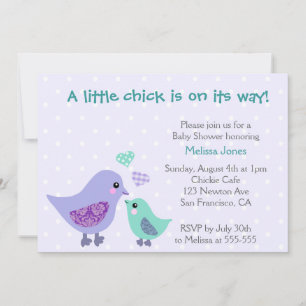 Cute Blue & Purple Bird Baby Shower invitation