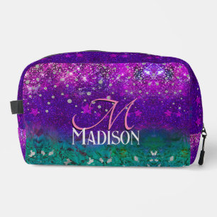 Cute blue purple ombre glitter monogram dopp kit