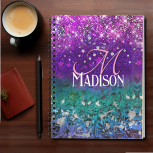 Cute blue purple ombre glitter monogram notebook