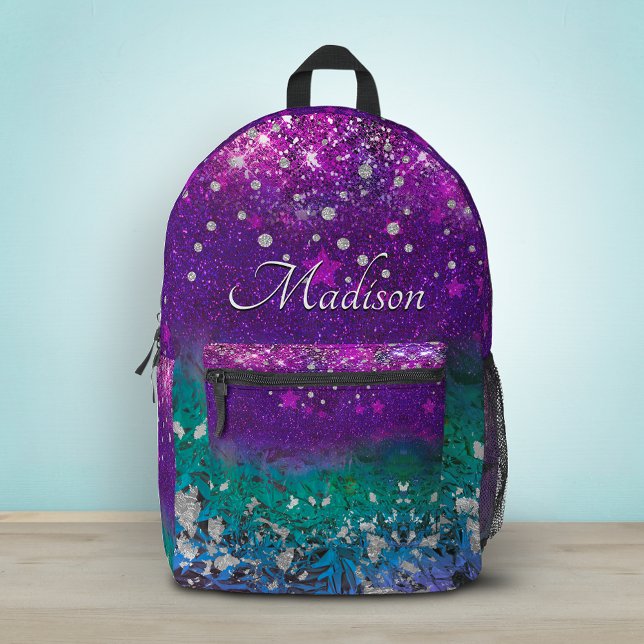 Cute blue purple ombre glitter monogram printed ba backpack (Creator Uploaded)