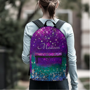 Cute blue purple ombre glitter monogram printed ba printed backpack