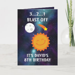 Cute Blue Purple Star Planet Galaxy 8th Birthday Card