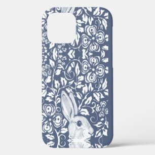 Cute Blue Rabbit Bunny Floral Delft Dedham Unique iPhone 12 Case
