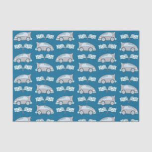 Cute Blue Racing Car and Flag Kids Pattern Tissue Paper