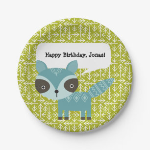 Cute Blue Racoon Personalised Party Plates