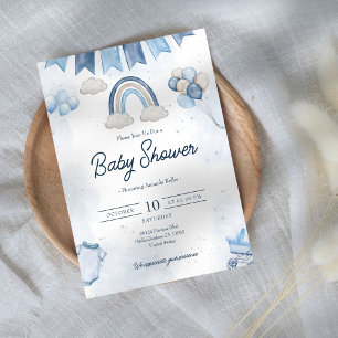 Cute Blue Rainbow Baby Shower Invitation