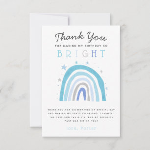 Cute Blue Rainbow Boys Birthday Party  Thank You Card