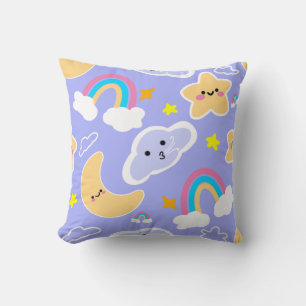 Cute Blue Rainbow Moon and Star Pattern Throw Pill Cushion