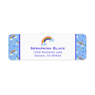Cute Blue Rainbow Rain Storm Return Address Label