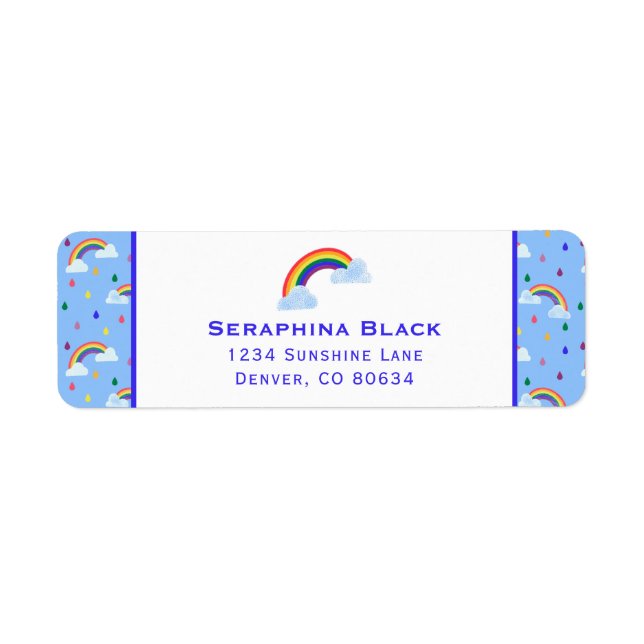 Cute Blue Rainbow Rain Storm Return Address Label (Front)