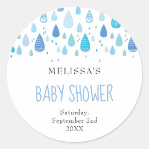 Cute Blue Raindrops Baby Shower / Sprinkle Classic Round Sticker