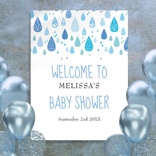 Cute Blue Raindrops Baby Shower / Sprinkle Welcome Poster