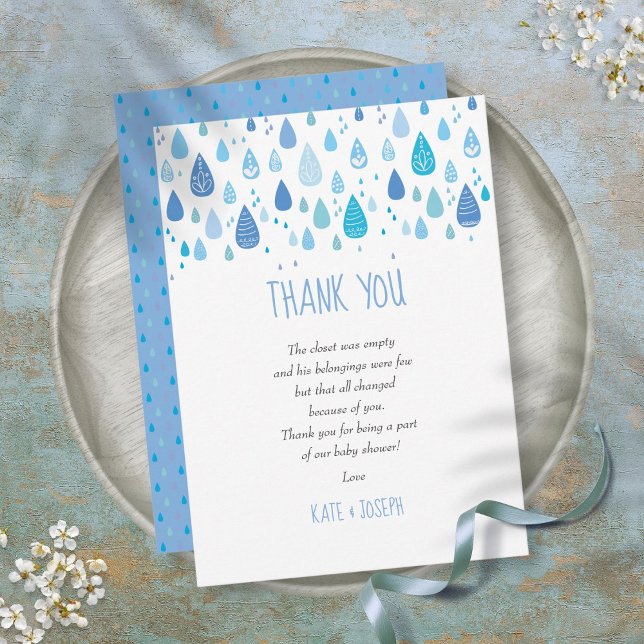 Cute Blue Raindrops Baby Shower Thank You Poem Card (Cute Blue Raindrops Baby Shower Thank You Poem)