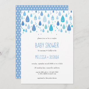 Cute Blue Raindrops Couples Baby Shower Invitation