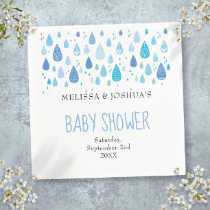Cute Blue Raindrops Couples Baby Shower Sprinkle Napkin